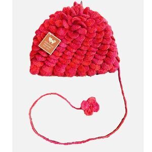 Peruvian Trading Co- Abstract Pink Crochet Beanie- with flower tassel tightener